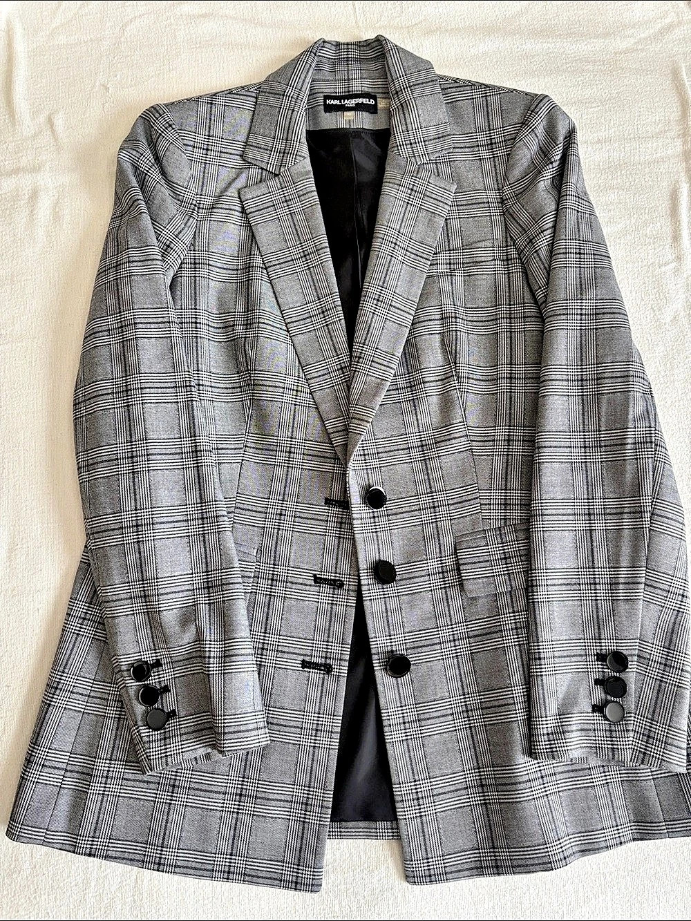 KARL LAGERFELD Plaid Blazer in Gray & Black Size Medium Like New